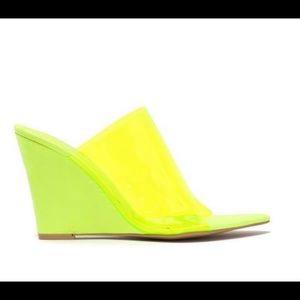 Cape Robbin Clear open toe Faux Suede Wedge Lime